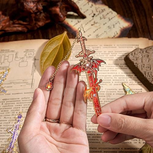 4pcs Fantasy Sword Bookmarks for Books, Journals, Planners - Cool Metal Book Markers for Reading Women & Men, Unique Book Marks Gifts for Book Lovers, Reading Accessories for Students & Adults & Kids thumbnail 8