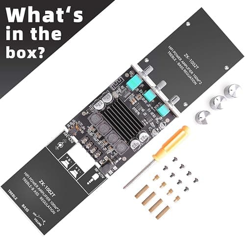 100W+100W Amplifier Board with Treble and Bass Control, DC 9-24V, BT and AUX Inputs, 2.0 Channel Stereo AMP Board for DIY Wireless Speakers, Password Free (ZK-1002T) thumbnail 7