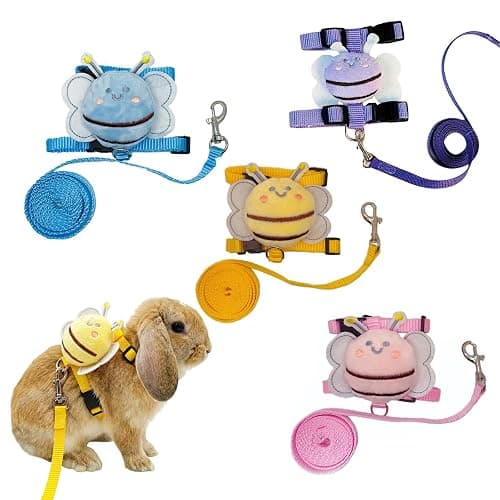 4 Sets Leash Set Small Pet Cute Vest Harness Leash and Adjustable Bunny Rabbit Harness with Decoration for Bunny Ferret Small Pets(Bees) - Image 1
