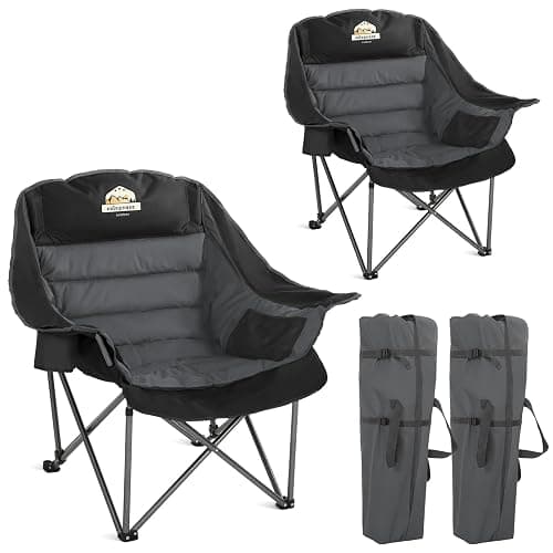 Colegence Oversized XL Padded Camping Chair Set of 2 Wide Heavy Duty Lawn Chairs Support 450 LBS Portable Folding Gaint Camp Chair for Outdoor Outside Sports Baseball Soccer-Black and Grey - Image 1
