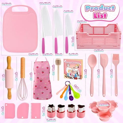 Kids Baking Cooking Set Real & Toddler Kid Apron, Kids Knife Set for Real Cooking & Basket,Food-Grade Material,Montessori Toddler Kitchen Tools, Christmas Birthday Gift for 3-10 Year Old Girls Boys thumbnail 7