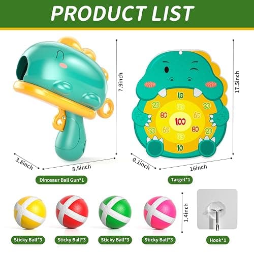 Bennol Dinosaur Shooting Game Toys Gifts for 3 4 5 6 Year Old Boys Kids, Dinosaur Outdoor & Indoor Dart Board with Sticky Balls Toys for Kids Ages 3-5 6-8, Birthday Gifts for 3+ Year Old Boys Girls thumbnail 2