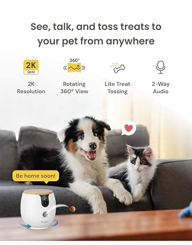 Furbo Mini 360° [New] 2K QHD Pet Camera: Dog & Cat Rotating Treat Dispenser w/Phone App, Smart Indoor Cam with 2-Way Speaker & Night Vision. No Subscription Needed. Standard See, Talk, & Toss Features thumbnail 2