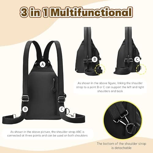 YUVFUDUOV Waterproof 2-Way Mini Commuter Bag, Multi-Compartment Oxford Small Backpack, For Women, Collegeman, Commuter, Travel with Anti-Theft,Three in One Multifunctional Convertible Design(Black) thumbnail 5