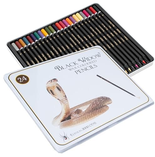 Black Widow Coloring Pencils for Adults – 24 Wax Soft Core Colored Pencils for Adult Coloring Books – Vibrant Color Pencil Set (Cobra Set) - Image 1