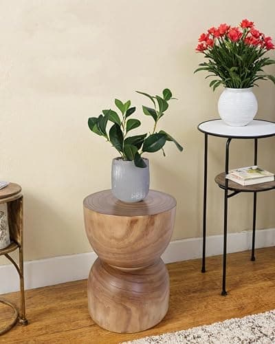 Small Wooden Side Table, 15.75" H Hand Carved Rustic Tree Stump End Table, Natural Paulownia Wood Compact Round Coffee Table, Mini Indoor Outdoor Wood Stool for Living Room, Bedroom, Patio, Garden - 230046N thumbnail 6