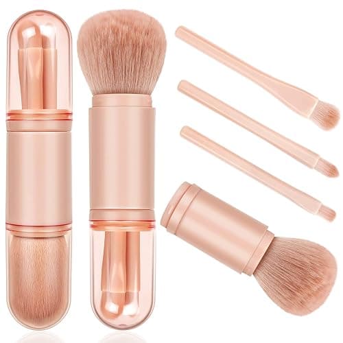 Travel Makeup Brushes Set: 4 in 1 Mini Cute Makeup Brush Retractable Professional Foundation Blending Powder Eye Shadow Brush for Women Facial Cosmetics Makeup Brush Set - Image 1