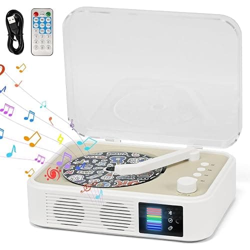 CD Player Portable Bluetooth LED Desktop Retro CD Players for Home with Speakers Rechargeble Battery Small Vintage CD Player with Bluetooth Out & Input, USB, AUX Out, Remote Control (White) - Image 1