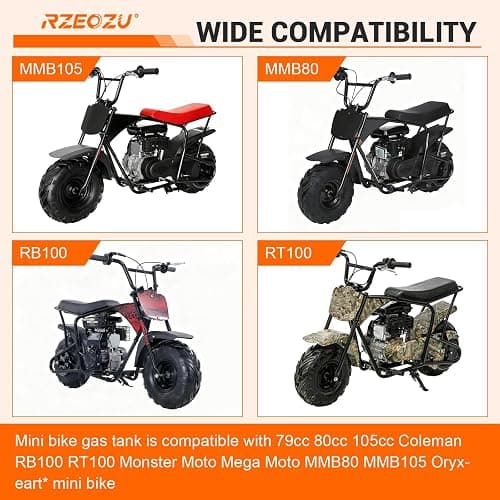 RZEOZU Mini Bike Gas Fuel Tank Kit Replacement for Mega Moto MMB80 MMB105 Monster Moto 80cc Parts Coleman RB100 RT100 Oryxearth 105cc Minibike Assembly Accessories Stainless Steel thumbnail 6