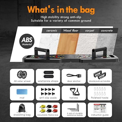 MQRW Push Up Board,Home Gym,Portable Exercise Equipment,Pilates Bar and 20 Fitness Accessories with Resistance Bands and Ab Roller Wheel,Full Body Workout at Home thumbnail 4