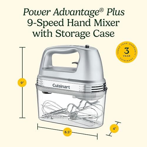 Cuisinart Power Advantage Plus 9-Speed Hand Mixer, 220W Motor, Electric Mixer with Dishwasher-Safe Beaters, Storage Case, HM-90BCS, Brushed Chrome thumbnail 2