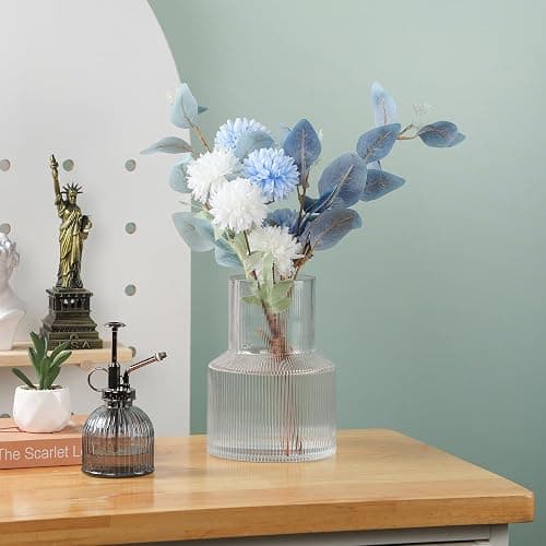 8" High Ribbed Glass Vase, Glass Flower Vase, Fluted Clear Vases for Lego Flower Bouquet, Modern Glass Vases for Living Room, Dinning Table, Wedding (Clear, 6"x8") thumbnail 4