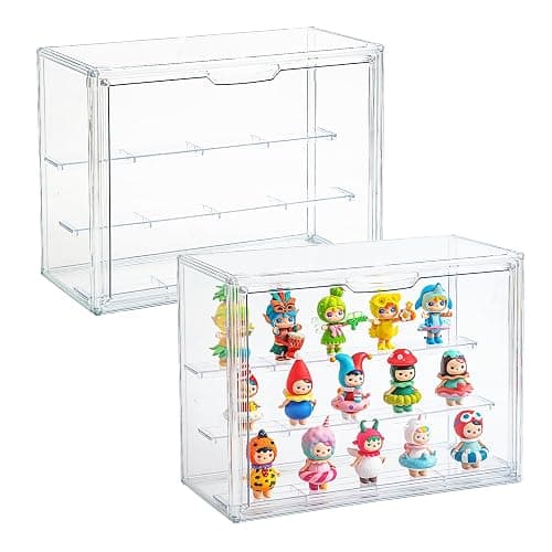 Acrylic Display Cases for Collectibles, 3 Tier Clear Shelf Boxes for Figures, Miniature Dustproof and Stackable Action Figure Display Case (1, Large) - Image 1