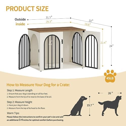 Hzuaneri 31.5'' Wooden Dog Crate Furniture, Indoor Dog Kennel Dogs Cage for Small/Medium Dogs, Heavy Duty Dog Crates Decorative Pet House End Side Table TV Stand, White Brown DFC85114B thumbnail 2