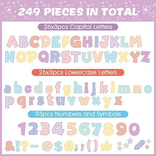 249 Pcs Bulletin Board Letters for Classroom Decorations Pastel 4 Inch | Cut Out Letters for Bulletin Board Decor, Poster Board Letter Alphabet Numbers Punctuation for Classroom Wall & School Decor thumbnail 3
