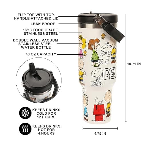 Bioworld Peanuts All-Over Character Print White 40 Oz Stainless Steel Water Bottle thumbnail 3