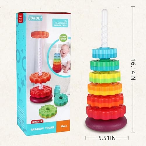 JUXUE Spinning Toy, Rainbow Stacking Toys for Toddlers 1-3, Ring Stacker Baby Toys 6 to 12 Months, 1 One Year Old Girl Boy Christmas Birthday Gifts, Montessori Autism Sensory Toy thumbnail 7