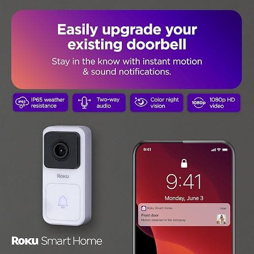 Roku Smart Home Wired Video Doorbell & Chime - 1080p HD Night Vision Ultrawide View Doorbell Camera with Motion & Sound Detection, 2-Way Audio & Compatible with Alexa & Google (Renewed) thumbnail 2
