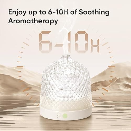 Lecdura Glass Essential Oil Diffuser, 200ml Ultrasonic Aroma Diffusers with Glass Reservoir Dome & White Plastic Base Lock Color Auto-Off Timer 7 Color Light for Home Office Bedroom Yoga thumbnail 6