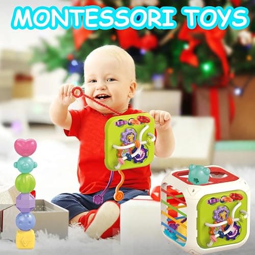 MINGKIDS 7 in1 Montessori Toys for Toddlers 1 Years,Shape Sorter Colorful Stacking and Pull String Toys,Car Travel Toys Christmas Birthday Gifts for Toddler Stocking Stuffer - Montessori 7 IN 1 thumbnail 2