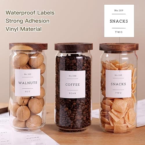 CZZGSM 3 Set Glass Pantry Storage Jars with Acacia Airtight Lid - 35oz Thicken Glass Kitchen Canisters with 132 Pantry Labels - Clear Food Storage Containers with Wood Lid for Tea,Sugar,Cookie,Pasta thumbnail 4