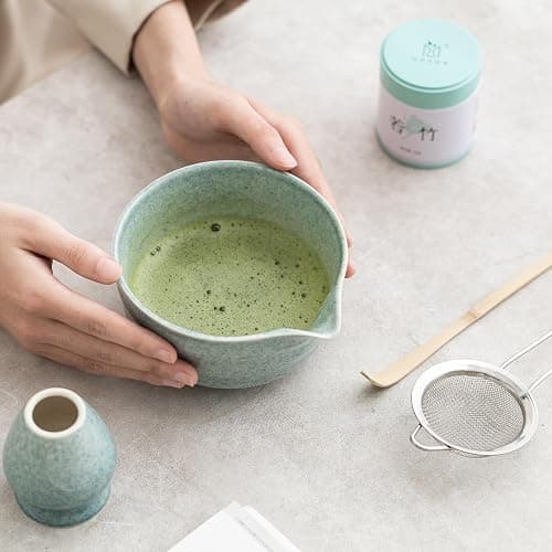 Ochcahser Matcha Kit Set, Matcha Whisk Set Includes Matcha Bowl And Holder, Bamboo Matcha Whisk, Scoop and Matcha Sifter, 17 oz Mottled Blue Glaze Ceramic Matcha Kit for Tea Lovers thumbnail 8