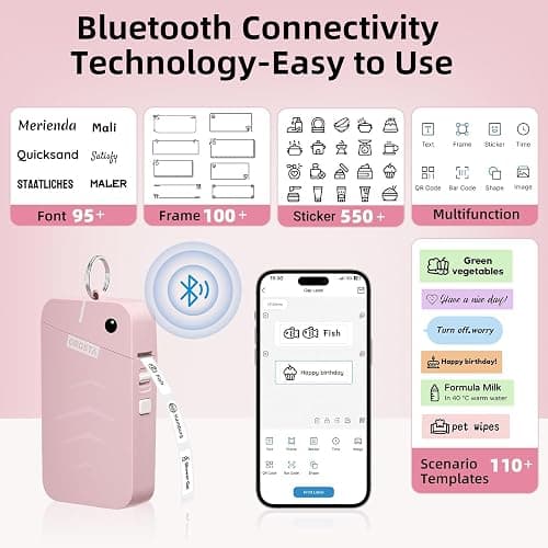 ORGSTA Label Maker, S001 Portable Bluetooth Label Maker Machine with Tape, Thermal Label Printer for Home, Office, School Organization, Wireless Mini Labeler Machine, Pink thumbnail 2