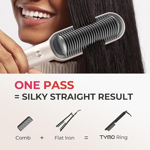Hair Straightener Brush, TYMO Ring Hair Straightener Comb Straightening Brush for Women with 5 Temps 20s Fast Heating & Dual Voltage, Gold thumbnail 6