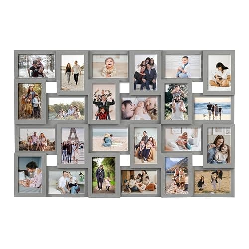 J.M.Deco Collage Picture Frames for Wall 24 Slots, Reunion Friends Family Memory Large Photo Frame Selfie Gallery Puzzle Collage Wall Hanging for 4x6 Photo | Grey - Image 1