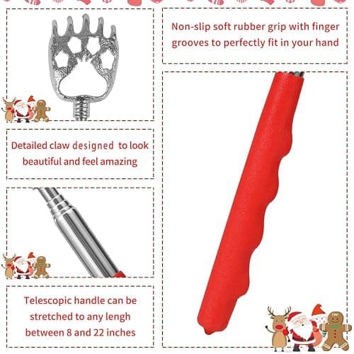 Stocking Stuffers for Men, 2 Pack Extendable Back Scratcher, Christmas Gifts for Men, Santa's Claws Telescopic Back Scratchers with Christmas Gift Box, Red Massage Tool for Back with Rubber Handles thumbnail 4