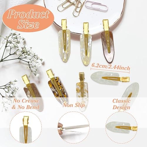 A AIKOOL 8 PCS No Bend No Crease Hair Clips- Creaseless Flat Hair Clips for Women with Golden Handle -Makeup Seamless Styling Hairpin, Colorful Small Makeup Clips for Bangs, Curls & Updos (Brown) thumbnail 4