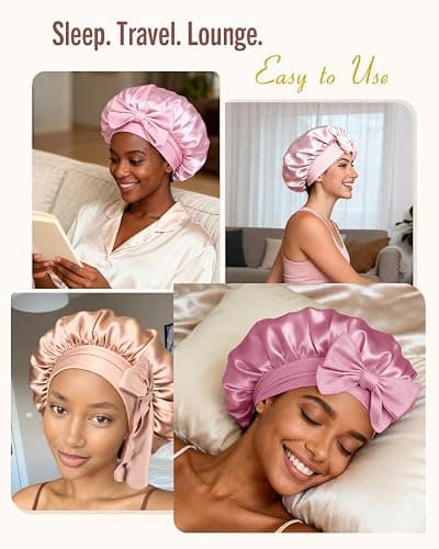 Bonnet Queen Silk Bonnet Satin Bonnet with Tie Band Hair Bonnet for Sleeping Night Sleep Hat for Women thumbnail 5