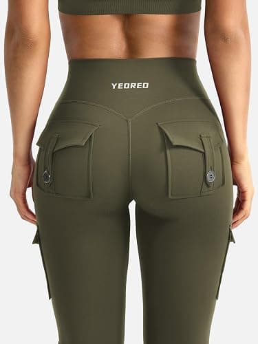 YEOREO CoreFlex Women Workout Flare Leggings with Pockets Hidden Scrunch High Waisted Cargo Gym Yoga No Front Seam Leggings thumbnail 3