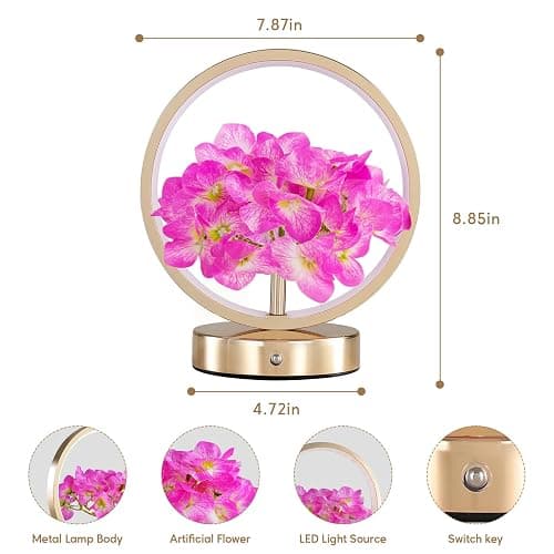 JHXLAMP Birthday Gifts for Women Mom,Hydrangeas Flower Touch Lamp,Rechargeable Cordless 3 Way Dimmable Small Night Lightfor Home Decor,Bedroom,Living Room Office Thank You Gifts for Festival-Purple thumbnail 4