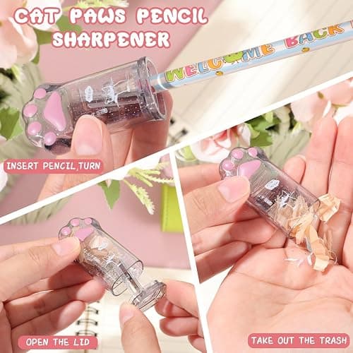 Sabary 4 Pcs Cute Cat Paw Stationery 2 Kawaii Pencil Sharpener 2 Retractable Eraser for Kids Home Office School(White, Pink) thumbnail 6