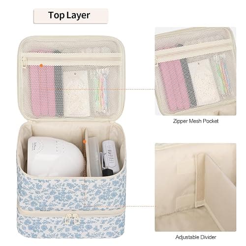 Ethereal Nail Polish Organizer Bag Holds 30+ Bottles(15ml/0.5 fl.oz) UV Nail Lamp,2 Layer Gel Polish Travel Storage Bag for Nail Kit, Gift for Manicurist, Girls thumbnail 3