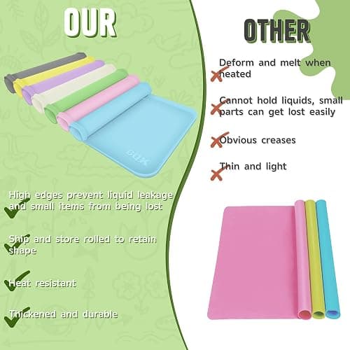 Silicone Art Mat for Crafts, 24" x 16" Painting Mat for Kids with Raised Sides to Stay Tidy, Paint Craft Mats for Clay, Resin, Slime, Jewelry-Making & Crafts Creation (Green) thumbnail 7