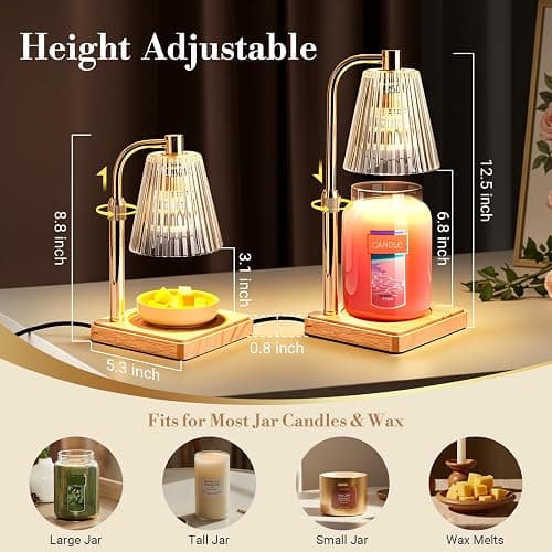 Marycele Candle Warmer Lamp with Timer Dimmer, Christmas Birthday Gifts for Mom Women Sister Her, House Warming Gifts, Thanksgiving Decorations for Office Room Home Decor, Clear Adjustable Wax Warmer thumbnail 2
