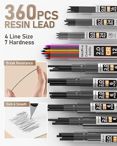 Nicpro 35PCS Art Mechanical Pencil Set, 3 PCS Metal Drafting Pencil 0.5 mm & 0.7 mm & 0.9 mm & 3 PCS 2mm Lead Holder (6B 4B 2B HB 2H 4H Colors) For Sketching Drawing With 20 Tube Lead Refills Case thumbnail 5