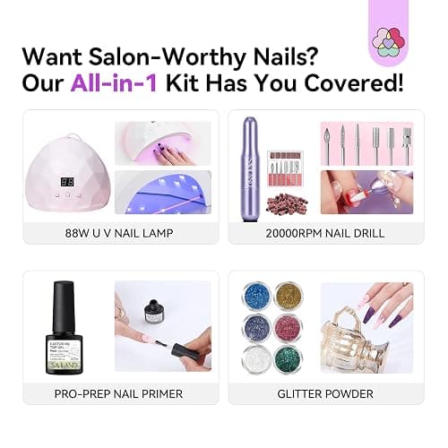 SAVILAND Acrylic Nail Kit: All-In-1 Nails Kit Acrylic Set with 88W Nail Lamp EMA Monomer Gel Nail Polish Nail Drill Cuticle Remover Home DIY Starter thumbnail 7
