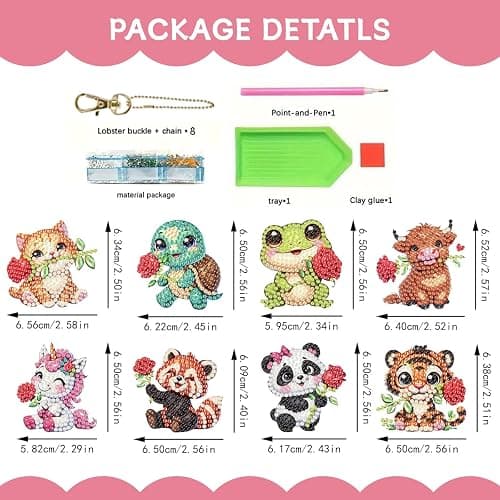 Masendp 8 Piece 5D DIY Animal Diamond Painting Double Sided Keychain Set, Flower Diamond Pendant Hanging Animal Art Decoration for Adult Beginner Pack Birthday Family Party Decoration thumbnail 2
