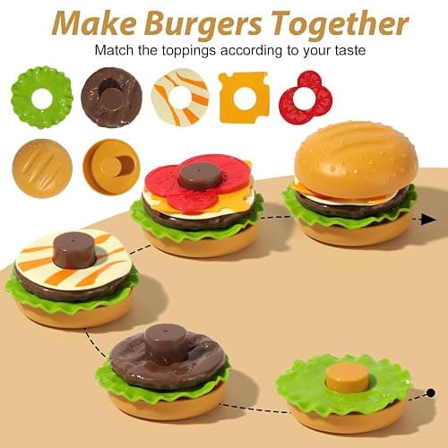 Hydeem 80 Pcs Pretend Play Food Toy for Kids Kitchen Aged 3 4 5, Fast Food Set with Storage Bucket, Pizza, Burger, Ice Cream, Hot Dog, Educational Birthday Toy Gift for Boys Girls thumbnail 6