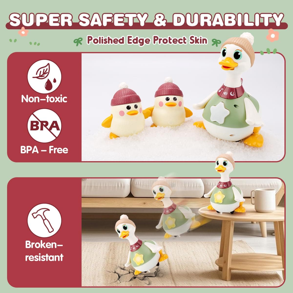 KaeKid Baby Toys 6-12 Months Musical Dancing Duck Toy Set with Music & Lights, Tummy Time Toys, Crawling and Interaction Modes, 1 Year Old Girl Boy Baby Christmas Birthday Gifts thumbnail 6