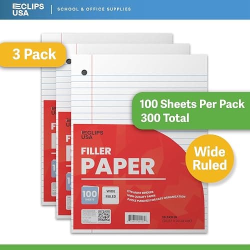 Wide Ruled Loose Leaf Paper Wide Ruled Notebook Paper Lined Writing Filler Paper 10.5” x 8” 56 gsm 300 Sheets 100 Sheet Per Pack (3 Pack) thumbnail 3