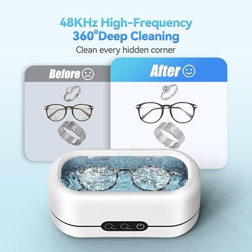 BYASKZIV Ultrasonic Jewelry Cleaner, 48KHz Ultrasonic Cleaner Machine for Jewelry, Eyeglasses, Rings, Watch Strap, Dentures- Dual Cleaning Modes, 304 Stainless Steel Tank thumbnail 2