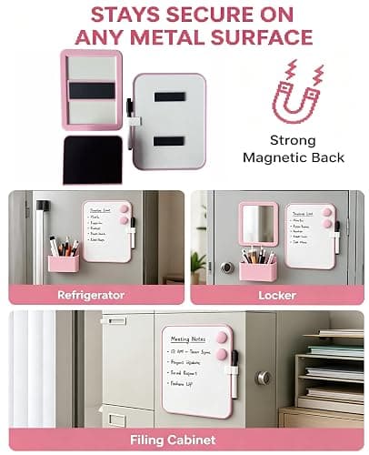 Piffny Pink Locker Accessories for Girls with Magnetic whiteboard, Locker Mirror and Pen Holder, Locker Decoration for School Locker, Locker Organizer for Work, Back to School Essentials thumbnail 5