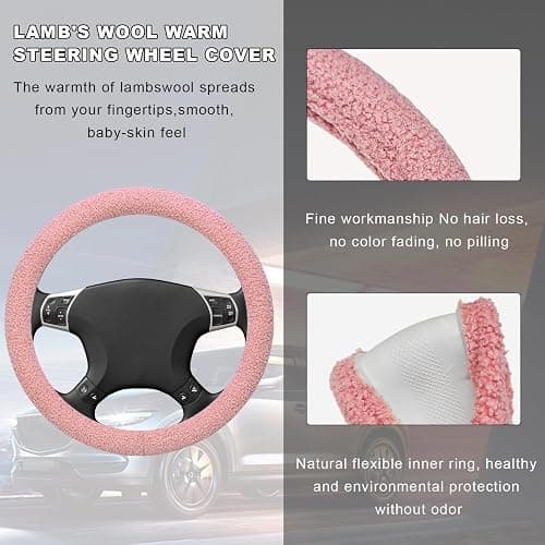 KVAEY Furry Car Steering Wheel Cover, 15.5-16" Fuzzy Fleece Plush Non-Slip Steering Wheel Cover, Warm Winter Decoration (Pink) thumbnail 3