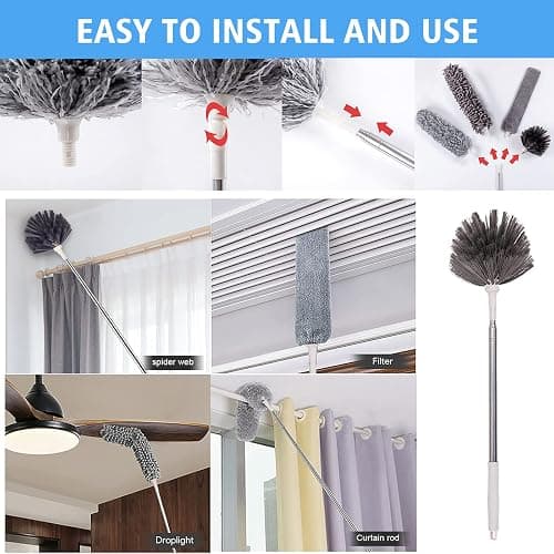 Tiumso Microfiber Feather Duster 5-in-1 Kit, Dusters for Cleaning, Duster with Extension Pole 100 Inches, Cobweb Duster, Microfiber Dusters for High Ceilings and Fans, Blinds, Cars and Furniture thumbnail 3