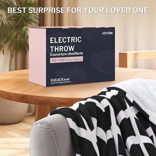 VENTIMI Electric Blanket Heated Throw, 50" x 60" Heated Blanket with 5 Heat Levels & 3 Hours Auto Off, Fast Heating Blankets with ETL & FCC Certification, Black thumbnail 8