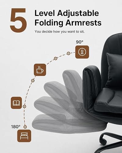 Criss Cross Office Chair, PU Leather Ergonomic Swivel Vanity Chair | 5-Level Adjustable Armrests, 45.3" Wide Breathable Leather Seat, Cross Legged Chair for Bedroom thumbnail 4